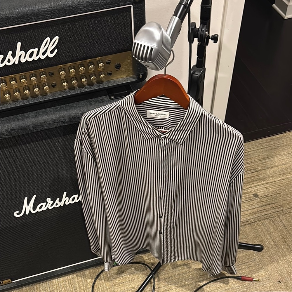 Saint Laurent 100% Silk Black and White Button Down Shirt dress shirt